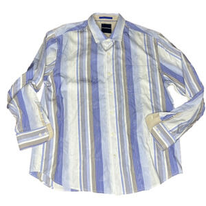 Tommy Bahama Men's Blue and White Striped Silk Blend Embroidered Classic Shirts